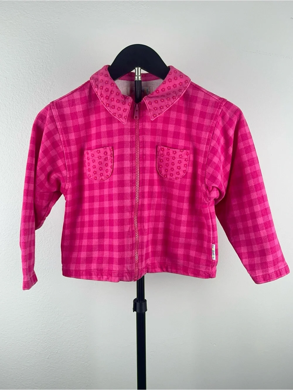 Gymboree (XL) 1990s Pink Plaid Gingham Zip-Up Rainbow Tag Vintage Jacket